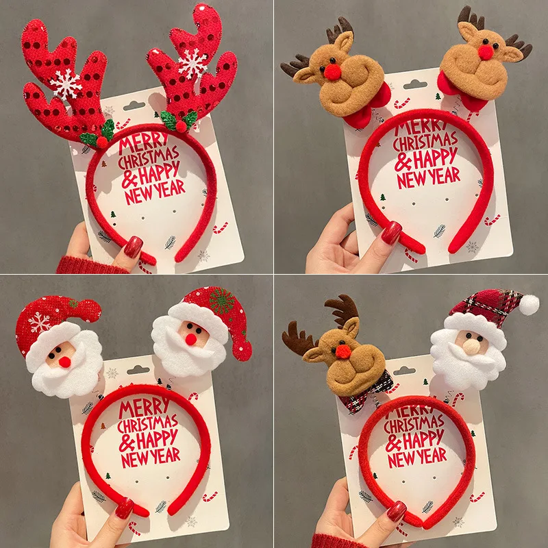 

Children Christmas Hair Band Santa Claus Snowman Deer Horn Cartoon Headwear Merry Christmas New Year Decor Hair Accessories