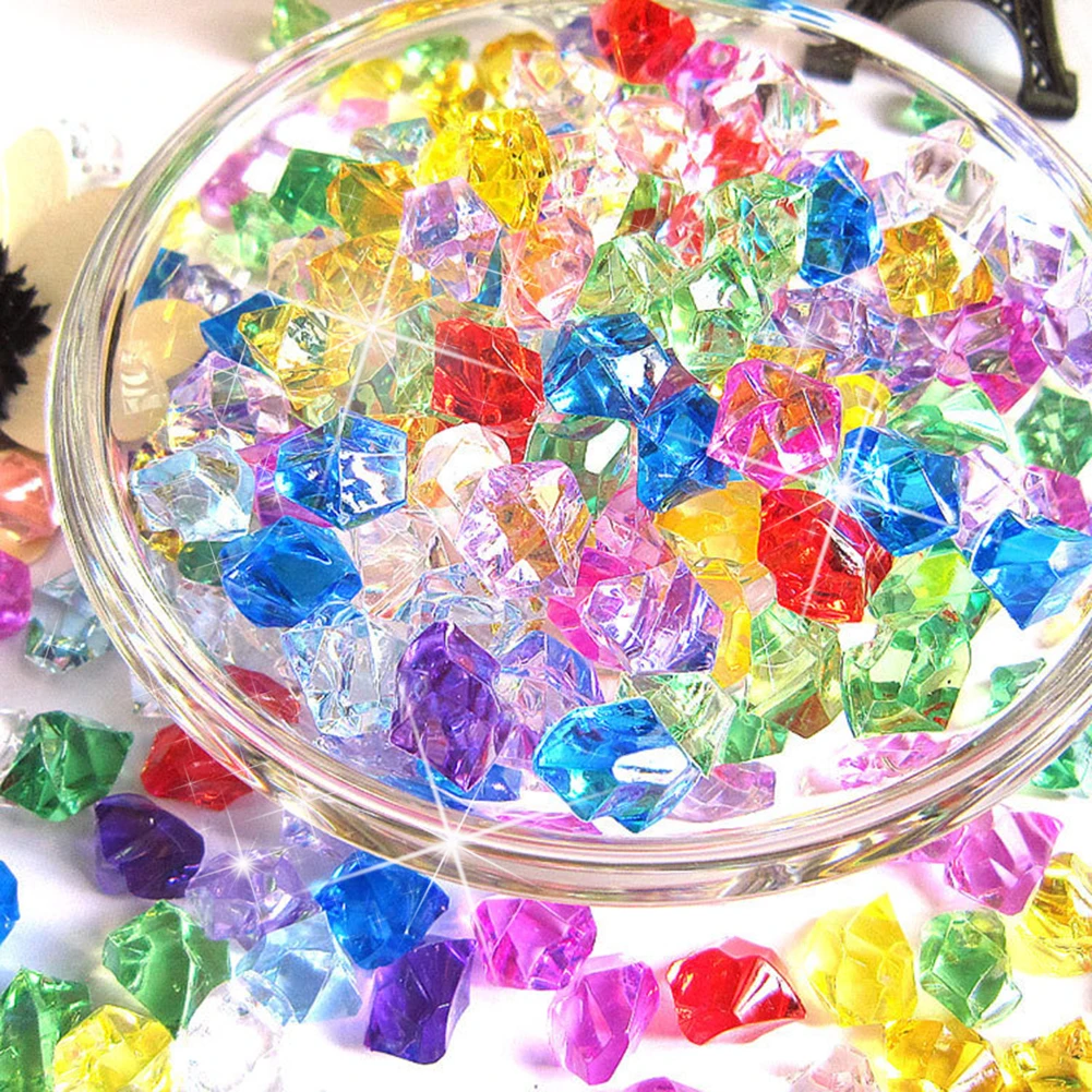 100 PCS Plastic Gems Ice Grains Colorful Small Stones Kids Acrylic Jewels Treasure Chests Crushed Crystal Diamonds Pretend Play