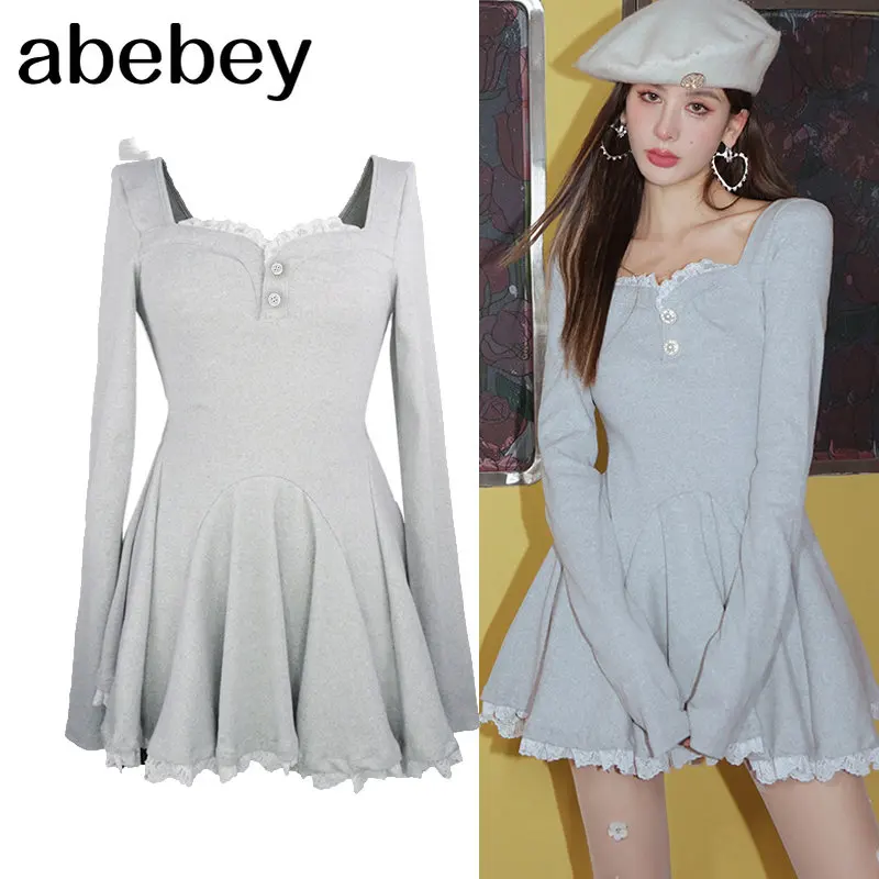 

Skinny Lady Sweet Cute Super Mini Dress Lace Patchwork Long Sleeve Casual Hot Zevity Goblincore Vestidos Elbise Zaful