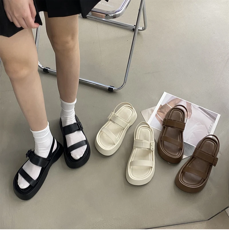 

Thick Bottoms Women Sandals Open Toe Ankle Strap Ladies Platform Flat Heel Narrow Band Gladiator Summer Sandals Sandalias