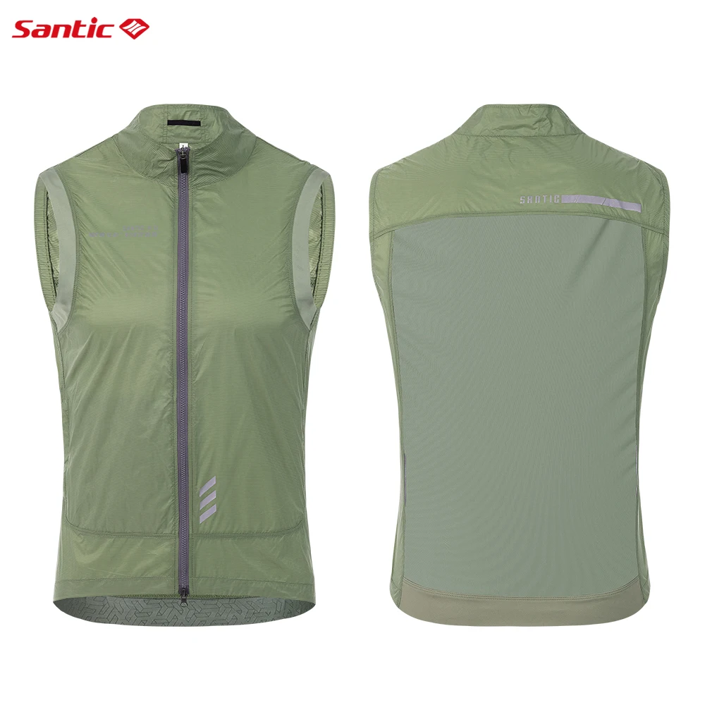 Santic Men's Cycling Jackets Vest Outdoor MTB Lightweight Windbreaker Visibility Reflective Bicycle Vest Rain Coat Asian Size