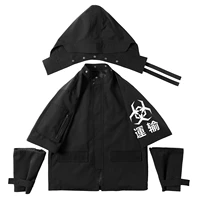 japanese streetwear black zip up detachable hooded harajuku techwear jackets for men
