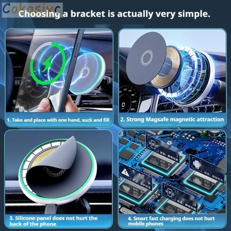 Фото Для Hyundai Sonata LF 2015 2016 2017 2018 2019 Магнитный автомобильный держатель для телефона 15 Вт Беспроводная зарядка Подставка для телефона MagSafe Base №4