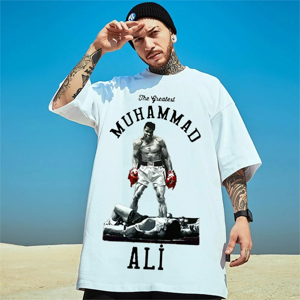 

Muhammad Ali T Shirt Men The Greatest Fitness Short Sleeve Boxing Printed Tops Oversize T-shirt 100% Cotton Streetwear Tee-Shirt