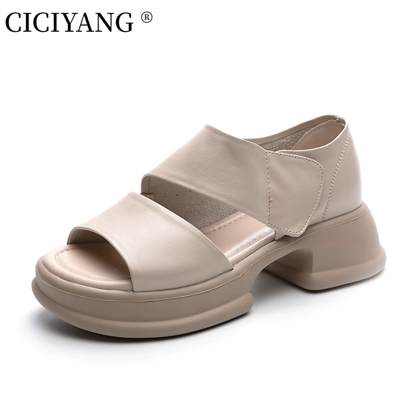 CICIYANG Gladiator Sandals Women Genuine Cowhide Leather 2023 New Summer Chunky Platform Ladies Retro Open-toed Shoes Handmade