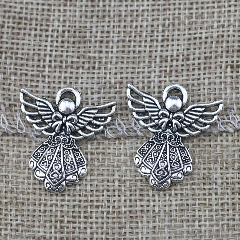 

15pcs 27*24mm Guardian Angel Wing Charms Tibetan Silver Color Tone Pendant Aesthetic Accessories Handmade DIY Jewelry Making