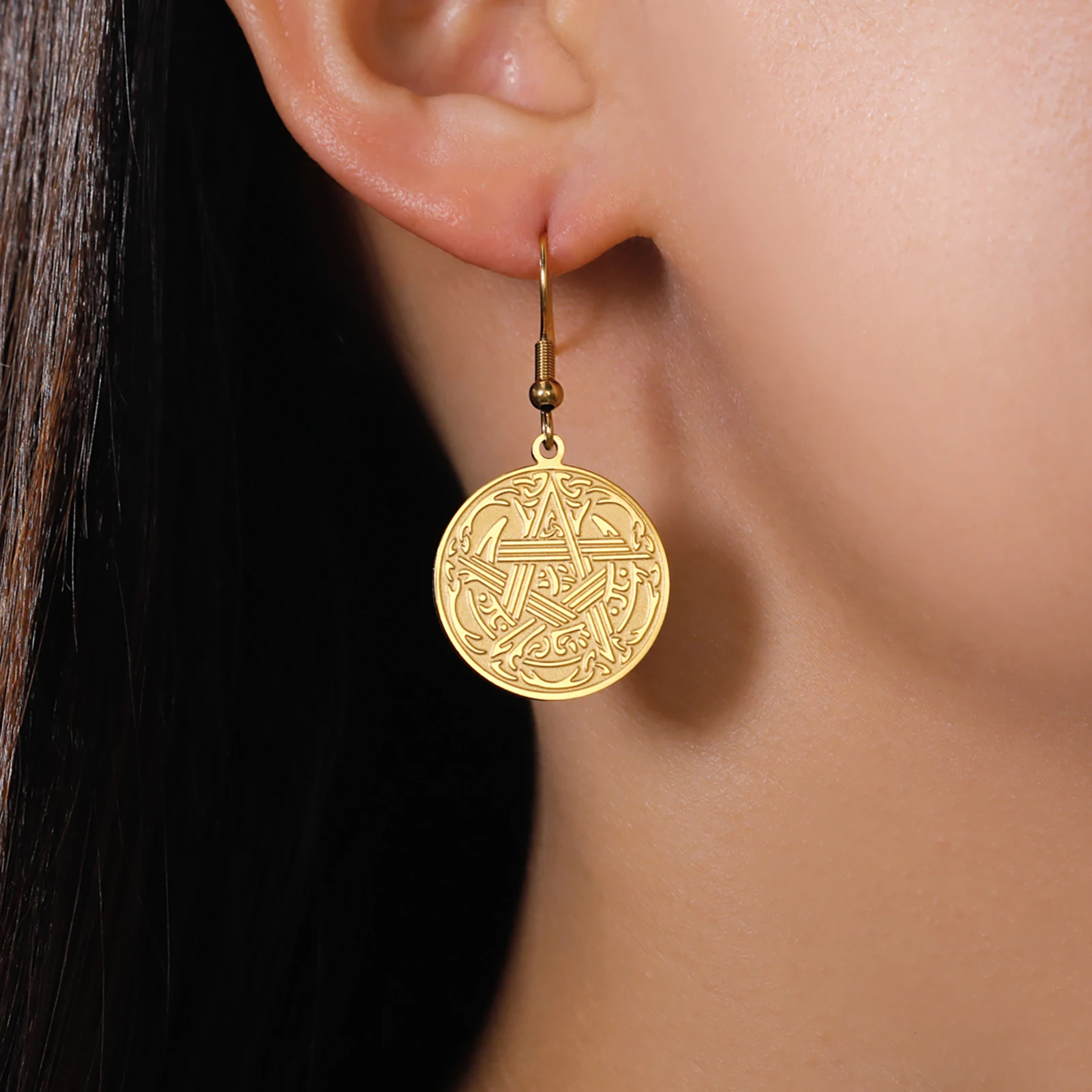 LIKGREAT Нержавеющая сталь гот пентаграмма пентакль звезда серьги-капли для женщин