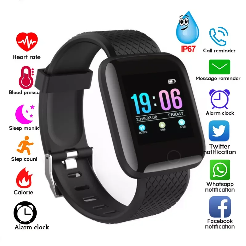 

Relogio Smart Watch Men Women 116 Plus Blood Pressure Monitor Waterproof Tracker Bracelet Heart Rate Smartwatch For Android IOS