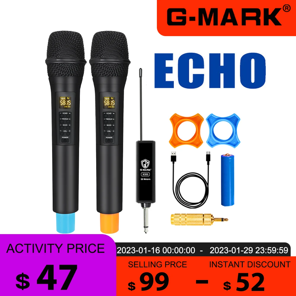 Беспроводной микрофон G-MARK X333 с ручной литиевой батареей Echo для караоке динамик