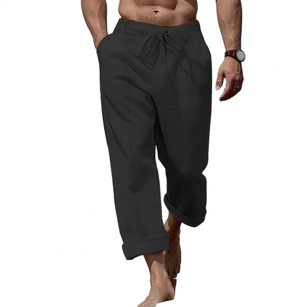 

Trousers Soft Breathable Men's Drawstring Waist Pants with Pockets Comfortable Mid Waist Casual Homewear Trousers Men Casual