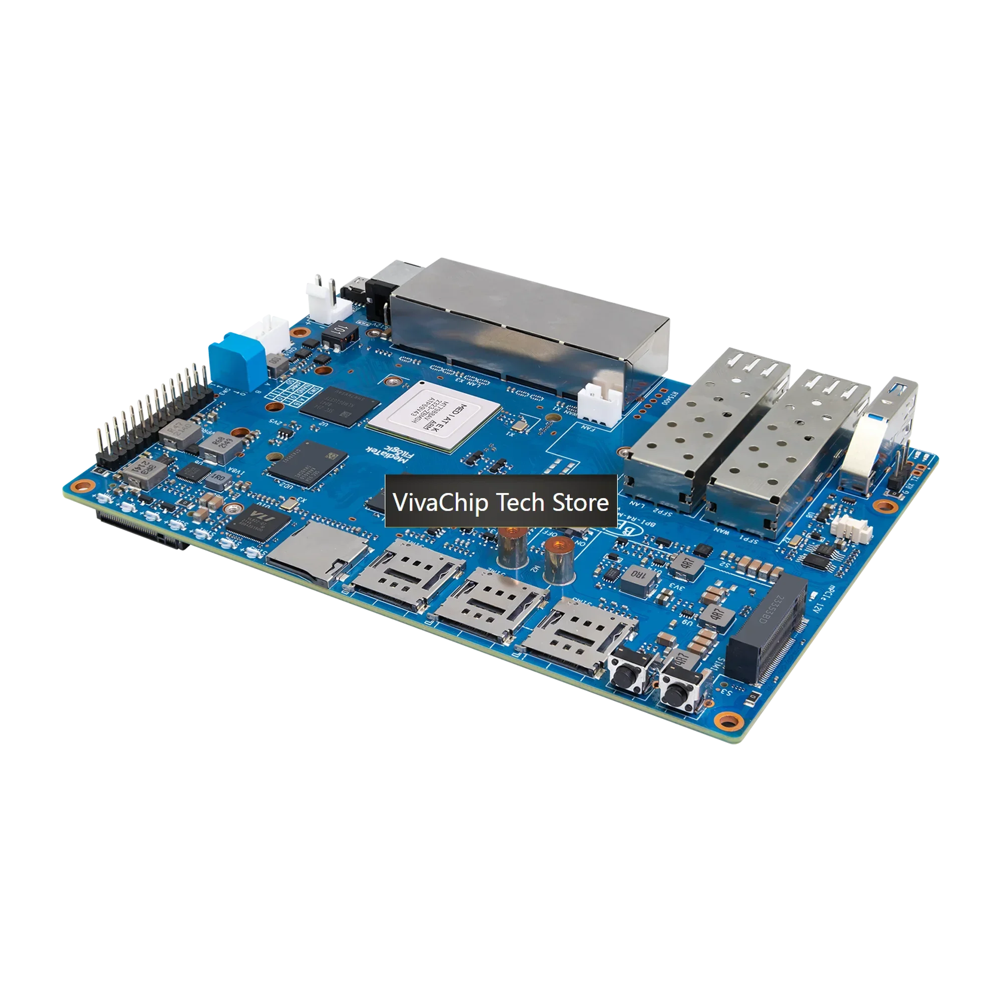 Фото VivaChip TechBanana Pi BPI-R4 4 ГБ DDR4 8 ГБ EMMC MediaTek MT7988A (Filogic 880) Четырехъядерный процессор Arm Cortex-A73, одноплатный компьютер с флеш-памятью №5
