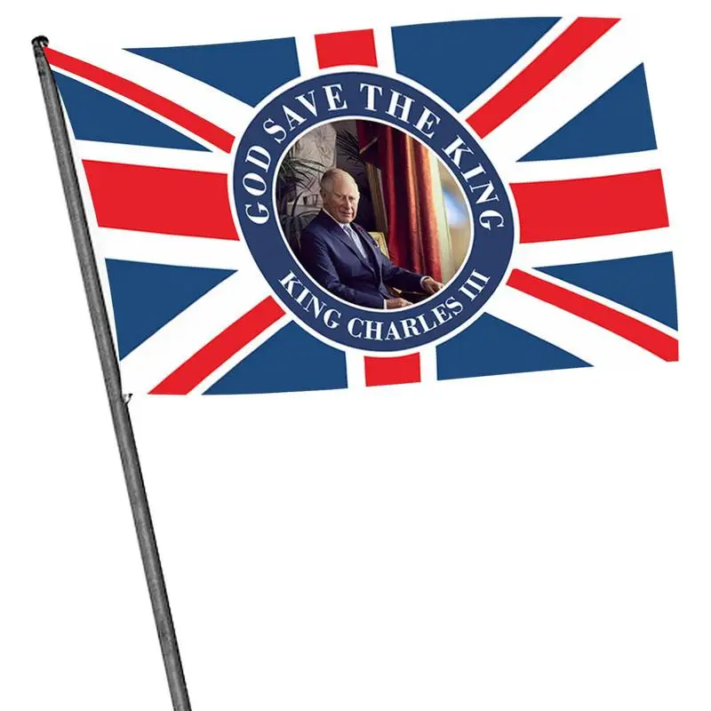 

British King Charles III Flags 3x5 Foot Large United Kingdom King Flags With Decorative Letters His Majesty Flag Succession