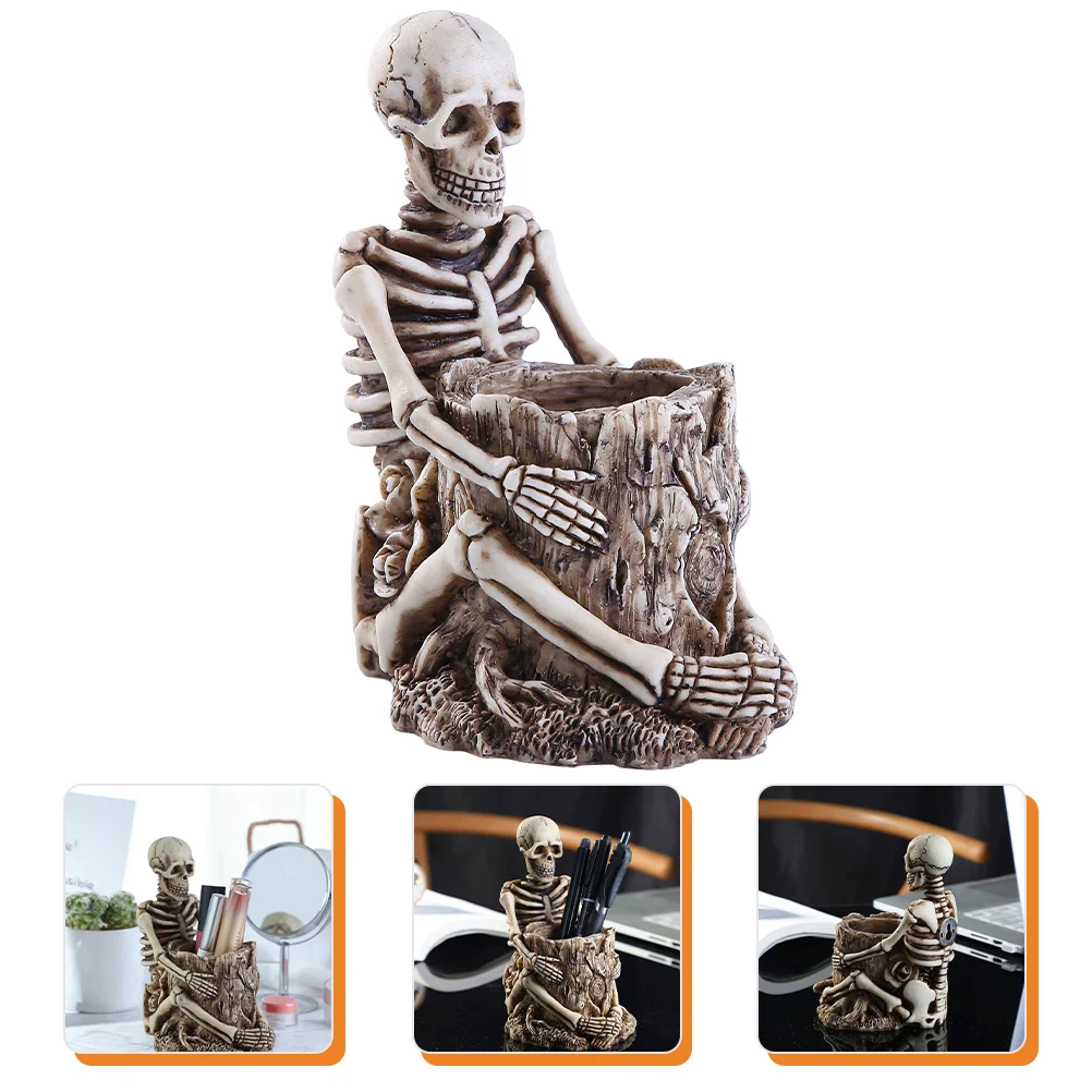 

Human Halloween Pen Holder Decor Model Anatomical Figurine Ornament Desk Organizer Office Head Decorative Statue Scary