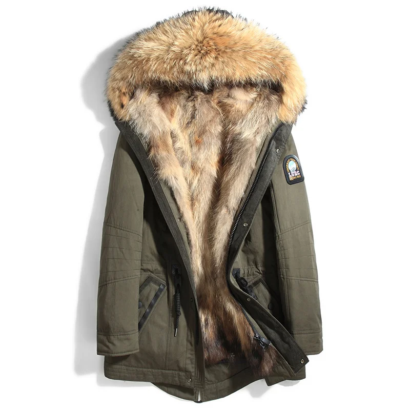 

Real Fur Coat Male Thick Warm Raccoon Fur Liner Jacket Men Clothing Motorcycle Wolf Fur Parkas Men's Jacket hiver 61E1125