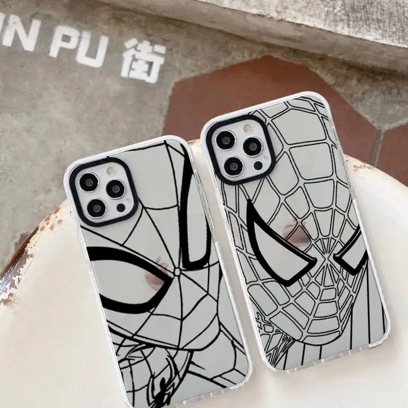 

Marvel Super Hero Iron Man SpiderMan Phone Case For iphone 14 Plus 13 12 11 Pro Max Soft Casetify White Border Cover Fundas
