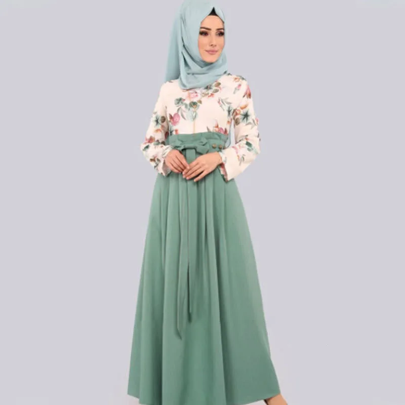 

Muslim Dress Muslim Fashion Abaya Dubai Flowers Elegant Temperament Print Long Dress Bow Abaya Turkey Saudi Arabia Dress Ramadan
