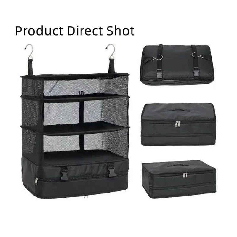 

Travel Luggage Organizer Portable Travel Shelves Bag 3-Shelf Suitcase Packing Cube Collapsible Hanging Closet Storage Bag Space