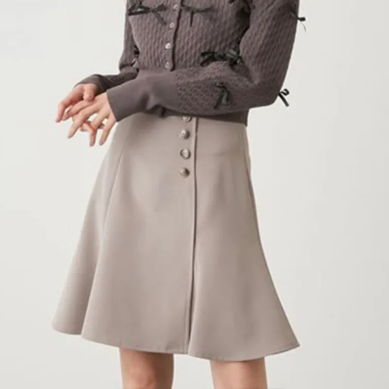 Юбка женская трапециевидная с высокой талией однотонная универсальная простая