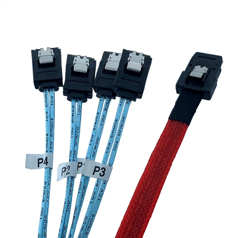 

Mini SAS to SATA Hard Drive Adapter Cable 12G HD MiniSAS SFF-8643 SFF 8087 Controller to 4 x SATA Target/Backplane Converter red