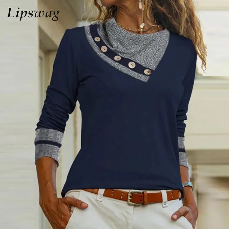 

Женская футболка на пуговицах с круглым вырезом и длинным рукавом