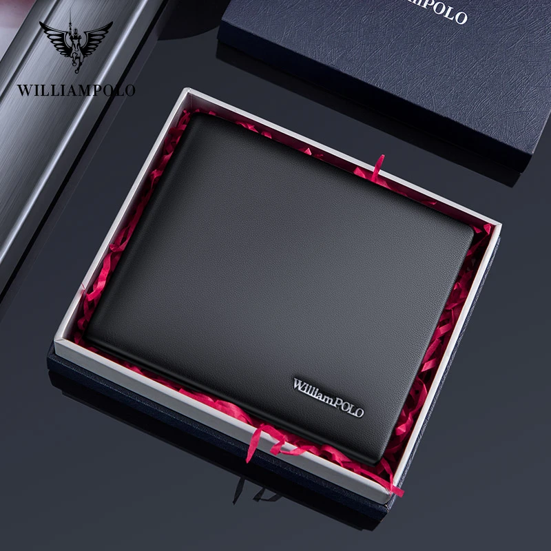 

WILLIAMPOLO Man Wallets Genuine Leather Men Wallet Credit Business Card Holders Vintage Brown Leather Wallet Purses High Quality