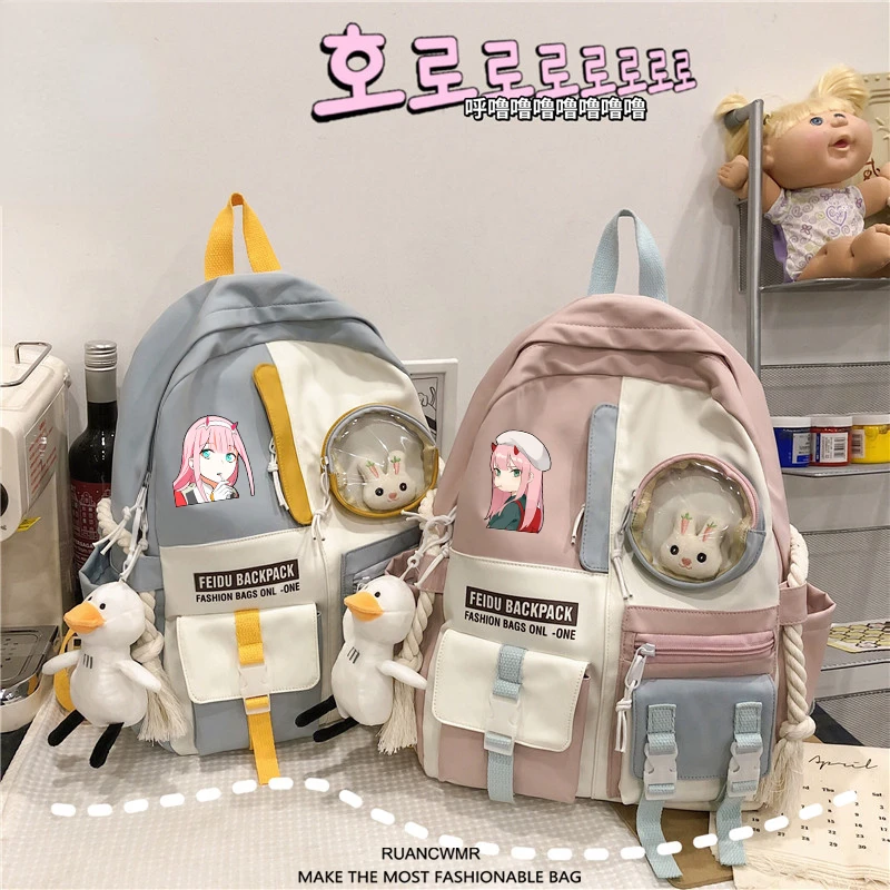 Anime DARLING In The FRANXX 02 Zero Two Merch Fashion Student Schoolbag Ins Japanese Unisex Plain Backpack Trendy Computer Bag