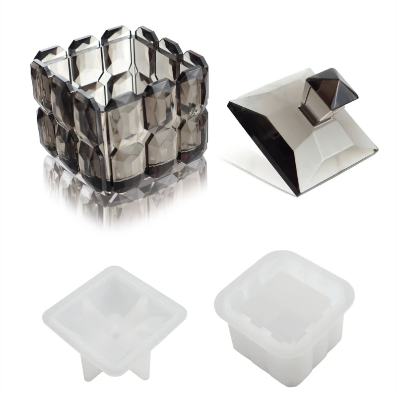 R3MC 2Pcs DIY Epoxy Crystal Birthday Drill Cube Jar Storage Box Molds Silicone Bottle Mold for DIY Craft Jewelry Storage