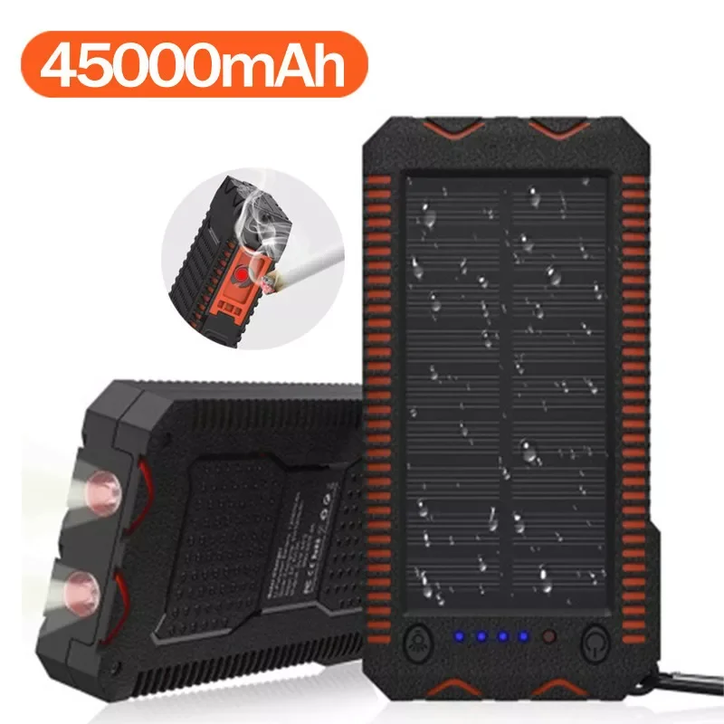 

2023New 45000mAh waterproof solar power bank, high-capacity mobile phone cigarette lighter charging, sos outdoor emergency