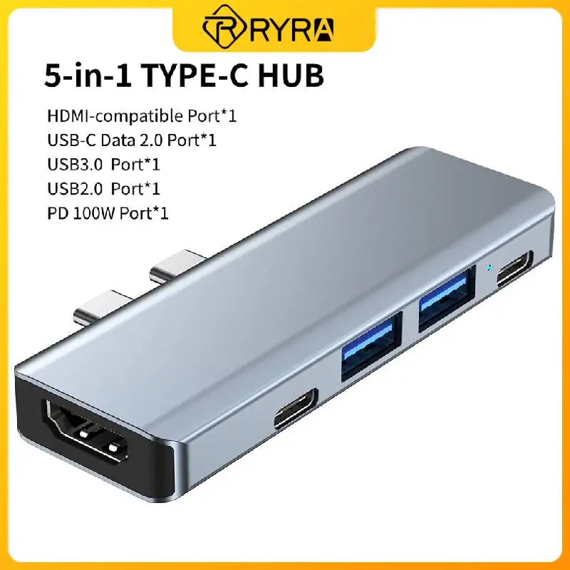 

Многофункциональная док-станция RYRA 5 в 1, алюминиевый адаптер USB C Hub 4K-совместимый PD 100 Вт для быстрой зарядки ПК