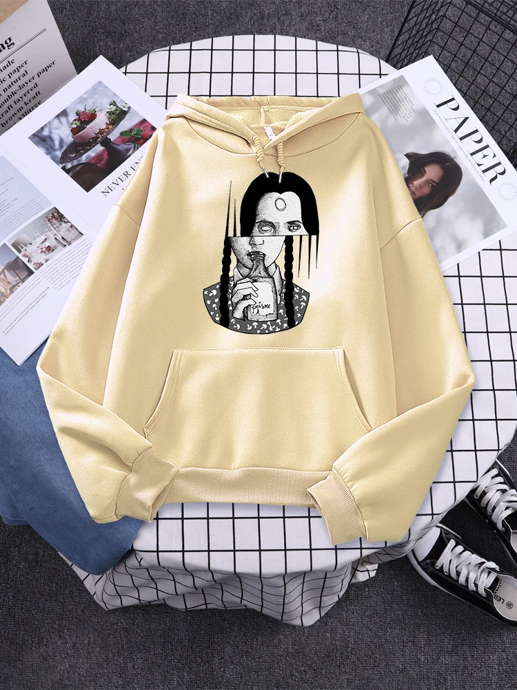 

Женская флисовая толстовка с капюшоном и принтом, свободного покроя