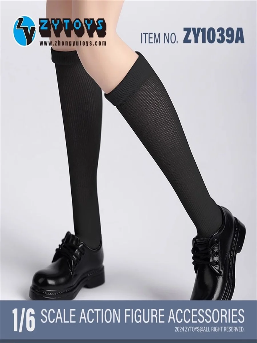 ZYTOYS ZY1030 ZY1039 1/6 Женский солдат Черные кожаные туфли Однотонные носки средней длины