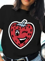 2022 strawberry cute tshirt women korean fashion black t shirt femme graphic print summer short shirt o neck tshirts lady tops
