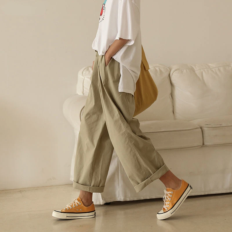 

Cargo Pants Women BF Style Summer Basic Leisure Simple Loose Teens Bottom All-match Daily High Waisted Drawstring Girls Trouser