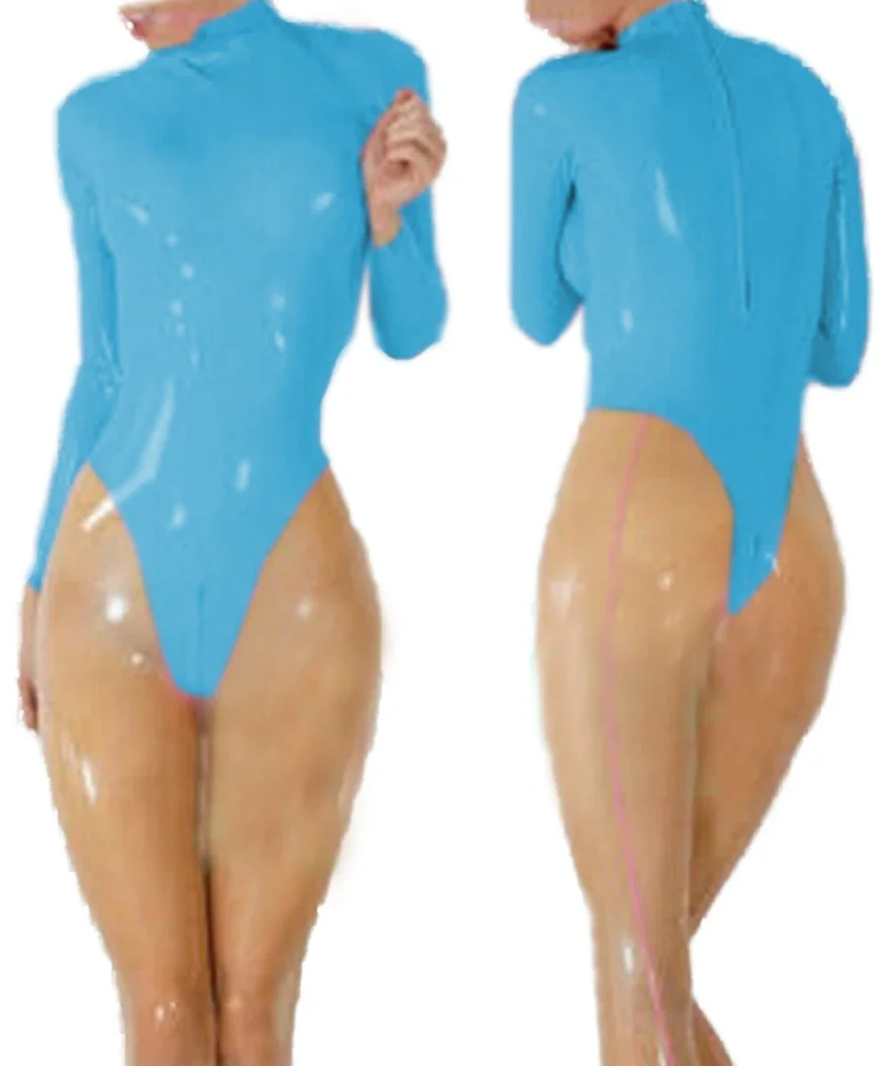 Женский комбинезон с длинным рукавом из ПВХ мокрым эффектом экзотическая