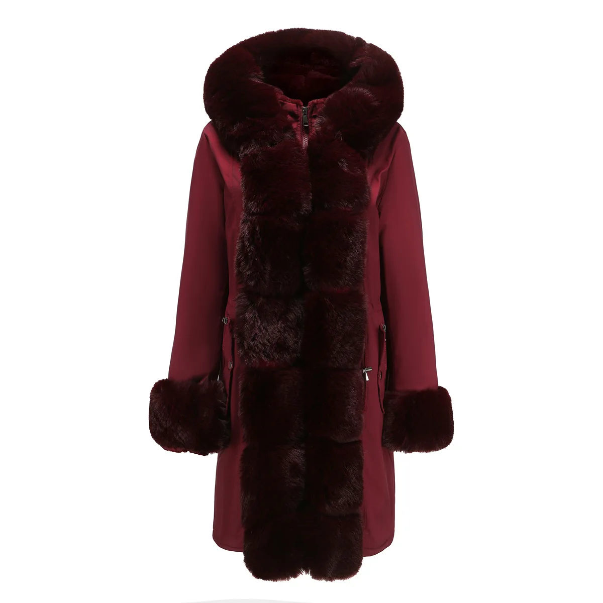 2022 Winter New Cotton Jacket Female Detachable Fur Collar Long Section Long-sleeved Solid Color Fashion Hooded Warm Parkas