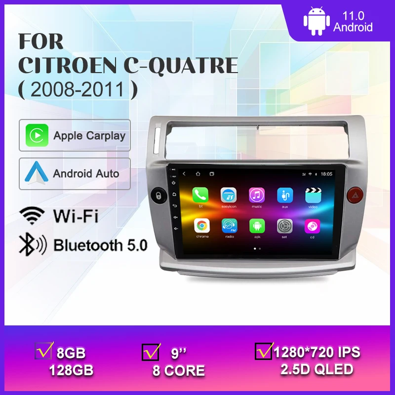 

Автомобильная стереомагнитола 2DIN 4G Carplay, мультимедийный видеоплеер для Citroen C4 C-Triumph C-четыре 2008-2011, навигация 9 дюймов