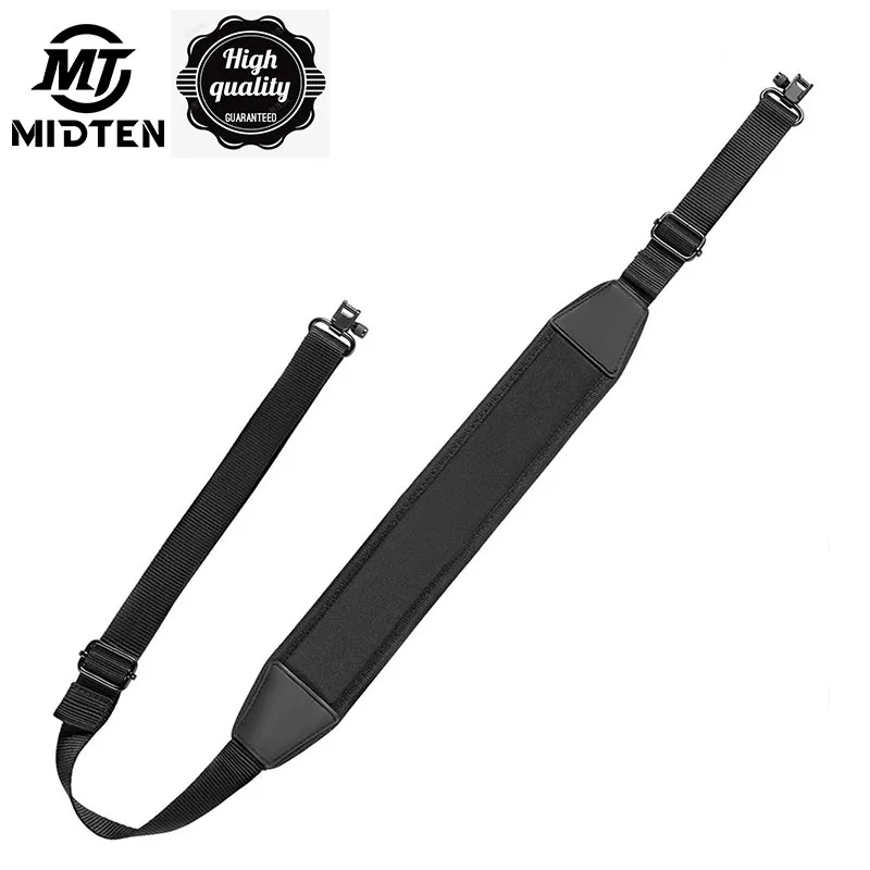 MidTen 1PCS Black Adjustable Nylon 2 Point Rifle Gun Sling With Ring Durable Shoulder Padded Strap Tactical Hunting Accessory