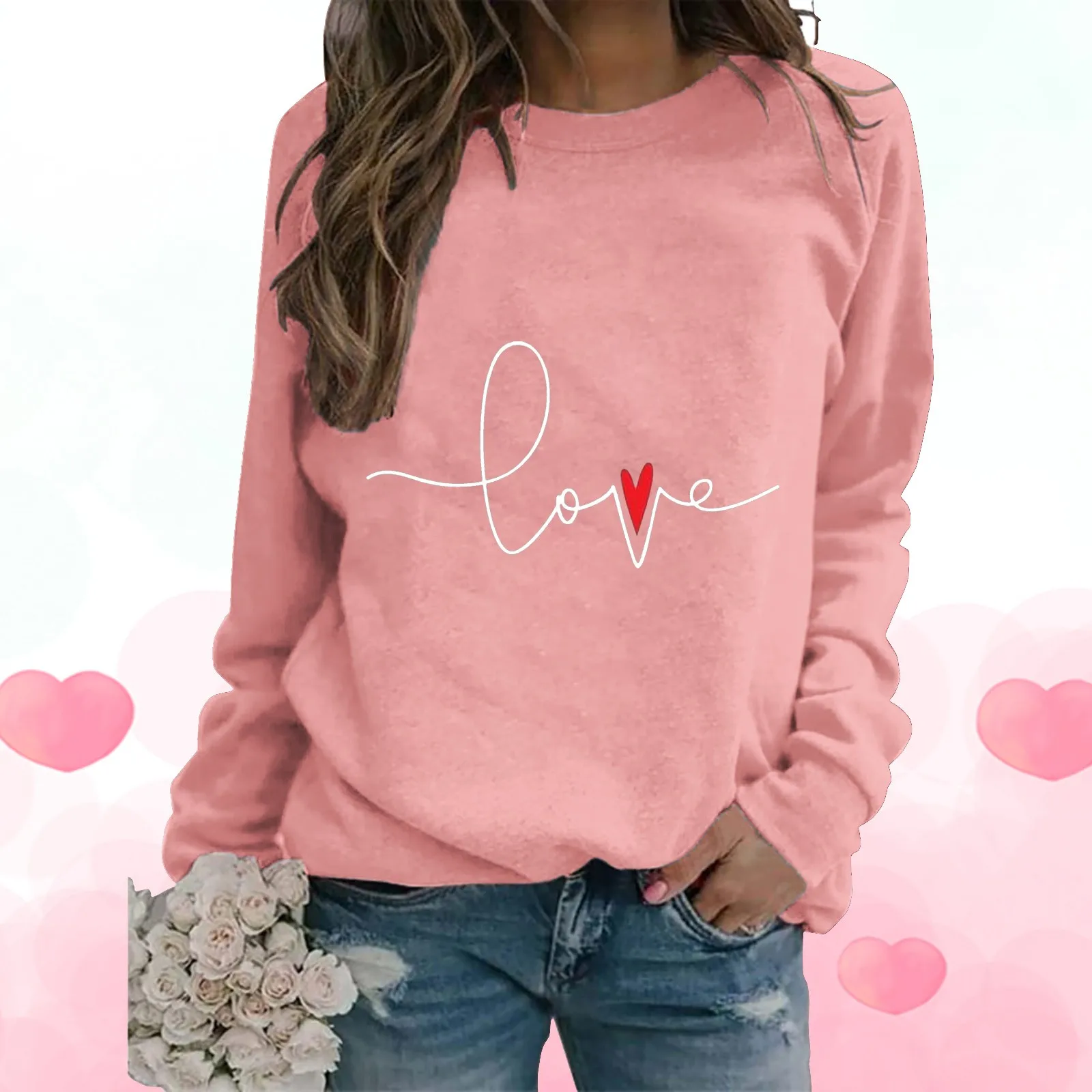 

Hoodie Women Warm Womens Daily Print O Neck Loose Sweatshirt Round Neck Fit Pullover Tops Casual Womens Long Workout Sweatshirt