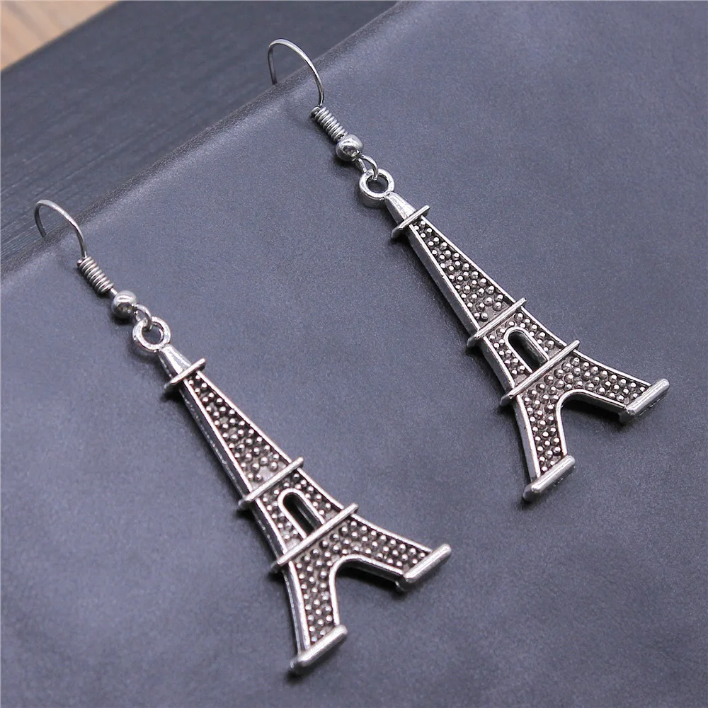 

Fashion Handmade Simple Design Antique Silver Color Eiffel Tower Pendant Earrings Women Vintage Drop Earrings