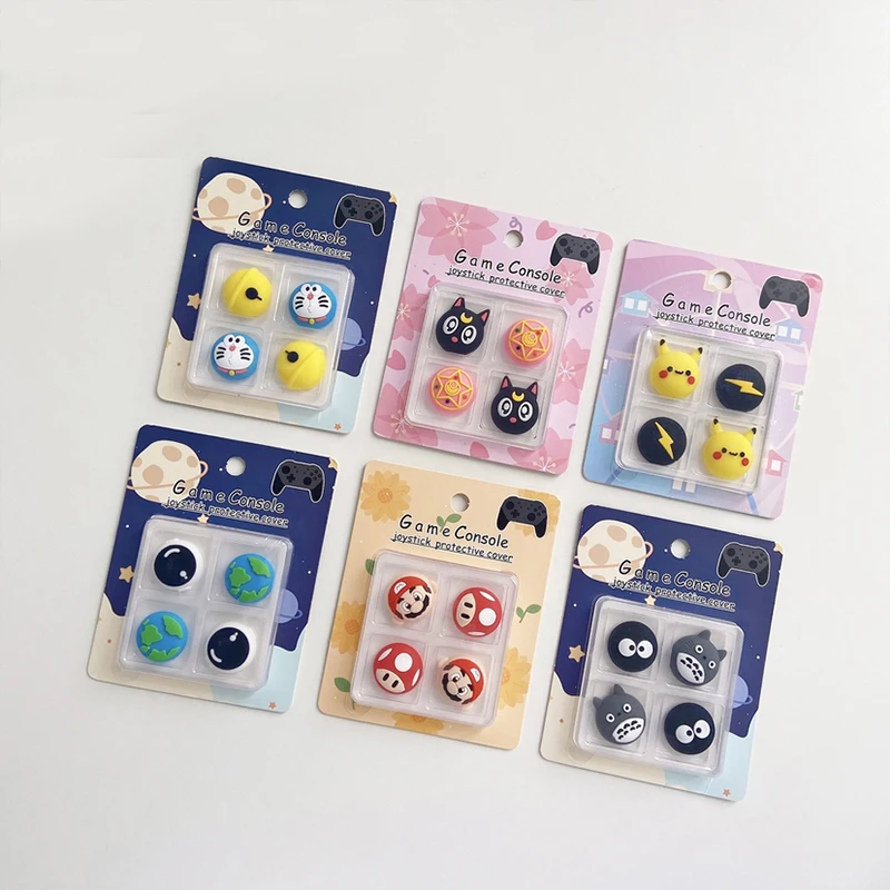 

4pcs Cute Cartoon Silicone Thumb Stick Grip Cap Joystick Cover For Sony PS5 PS4 PS3 Xbox One/360 Slim Series X/S Thumbstick Case