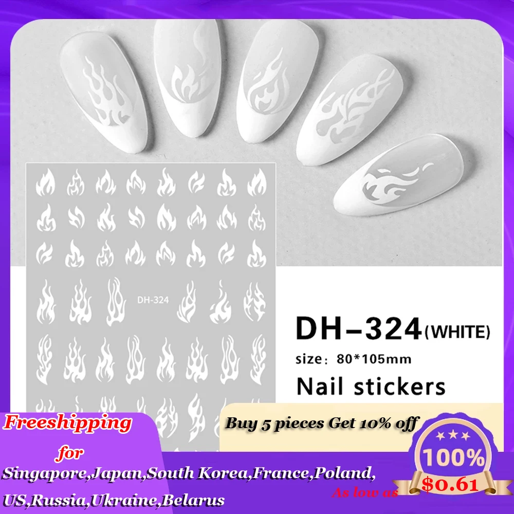 

1Sheet 3D White/Black Nail Sticker Flame/Lace/Moon Patten Nails Art Decorations Adhesive Cute Paper Part Sliders Decals#8*10.5CM
