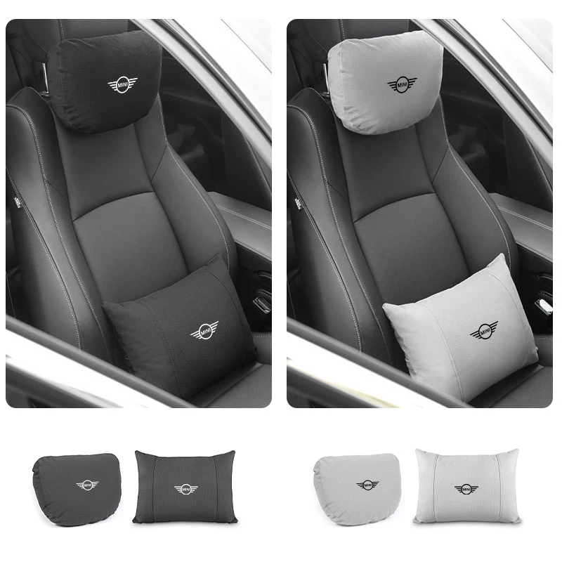 

For Mini One JCW Countryman Cooper F55 F56 R60 WORKS R59 Car Suede Seat Breathable pinhole Headrest Car Back Lumbar Support