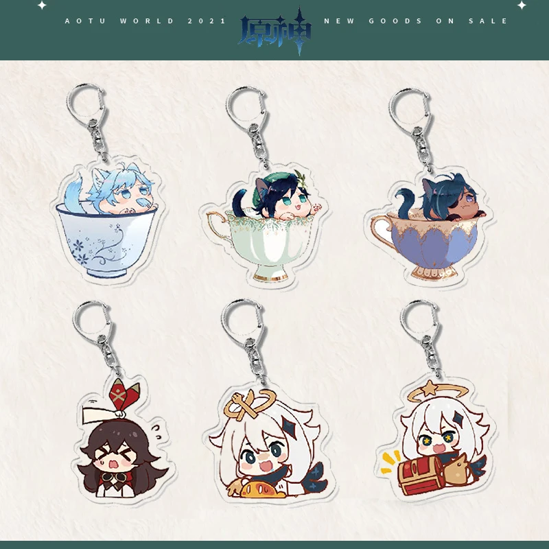

Anime Game Genshin Impact Coffee Theme Tartaglia Chongyun Xiao Cosplay Acrylic Figure Keychain Pendant Keyring Toy