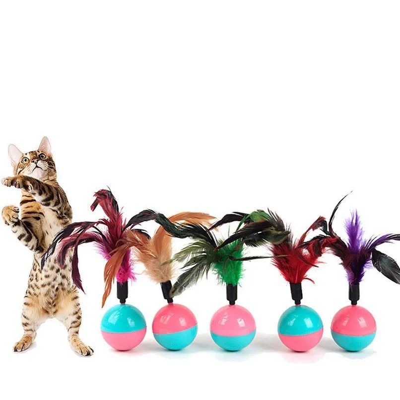 

1PCS Colorful Durable Pet Cat Toys Mimi Favorite Feather Tumbler Kitten Cat Toys Plastic Play Training Funny Balls Supplies