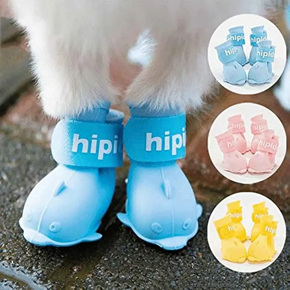 

4Pcs Dog Rain Boots Pet Boots Cat Footwear Dolphin Shape Protect Paw Pet Rain Shoes Candy Colors Non-Slip Rubber Rain Boots