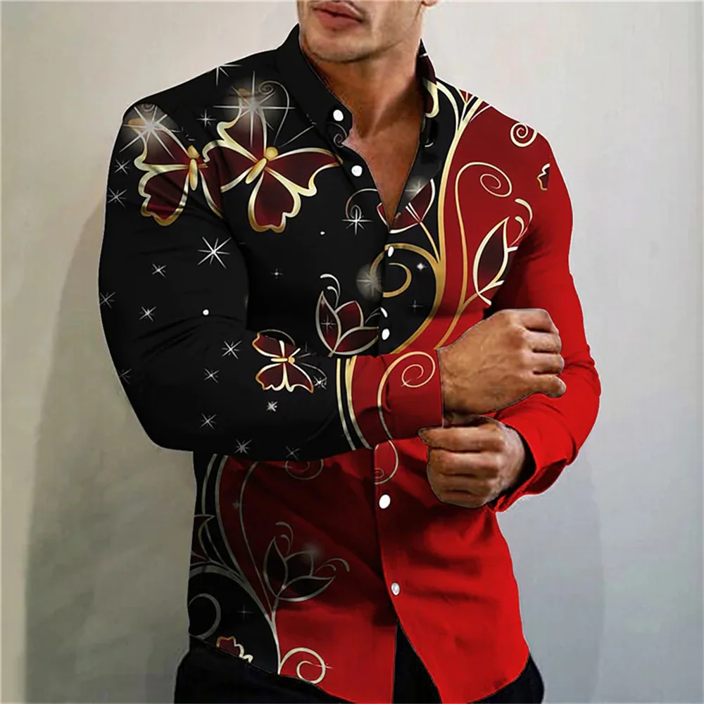 New Men's High Quality Luxury Prom Fashion Social 3D Print Polo Button Fashion Designer Long Sleeve Men's Shirt Spring 2023