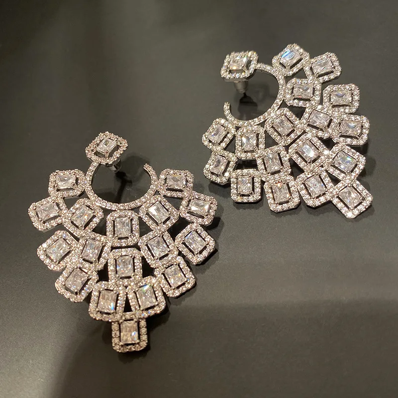 

shiny zircon scalloped earrings dress luxury fan shape women's banquet evening design ins fine jewelry