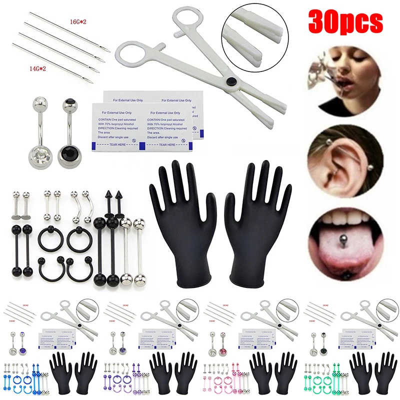 

Body Piercing Kit With Needle Pack Nose Septum Belly Button Piercing Tool Kit Nipple Ear Tragus Eyebrow Labret Pircing Set Clamp