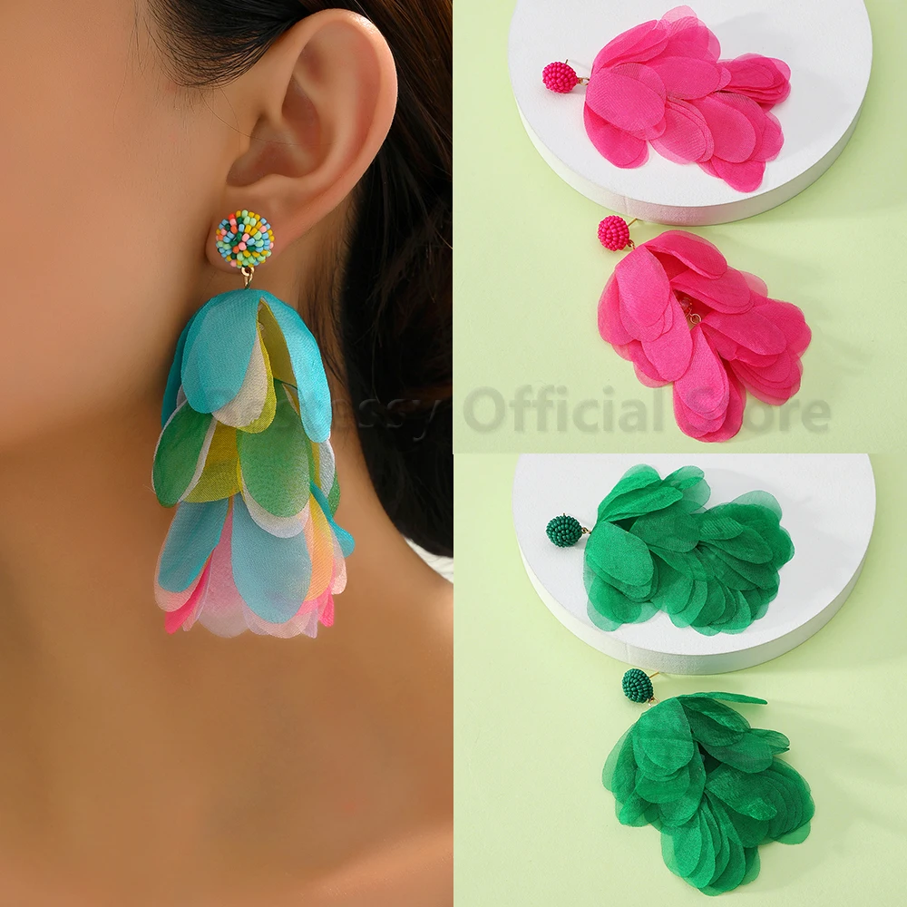 

Handmade Bead Tassel Petal Earrings For Women Girl Elegant Luxury Trend Boho Design Lace Cotton Pendientes Unique Charms Jewelry