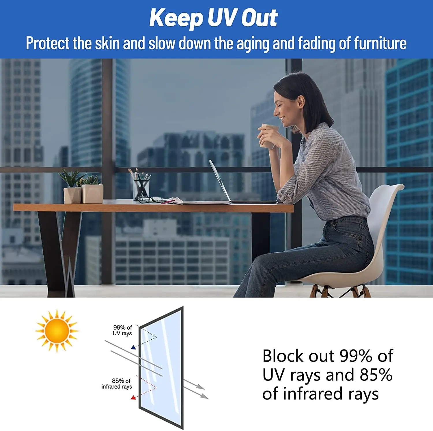 Односторонняя зеркальная оконная пленка YaJing защита от солнца и тепла